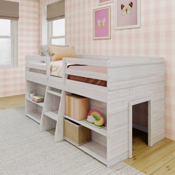 Max & Lily Modern Farmhouse Low Loft Bed, Twin Bed Frame for Kids with 2 Bookcases, White Wash - MadeInUSA - Image 10
