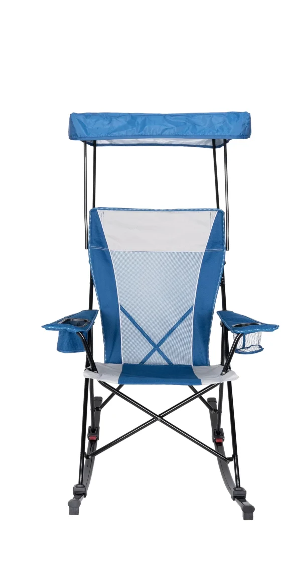 Ozark Trail Mesh Tension Rocking Camp Chair with Canopy, Blue and Grey, Detachable Rockers, Adult - MadeInUSA