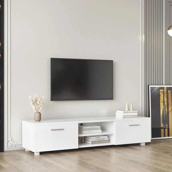 White TV Stand For 70"Television Stands Media Console Entertainment Center TV Table 2 Storage Cabinets With Open Shelves For Living Room Bedroom - MadeInUSA - Image 2