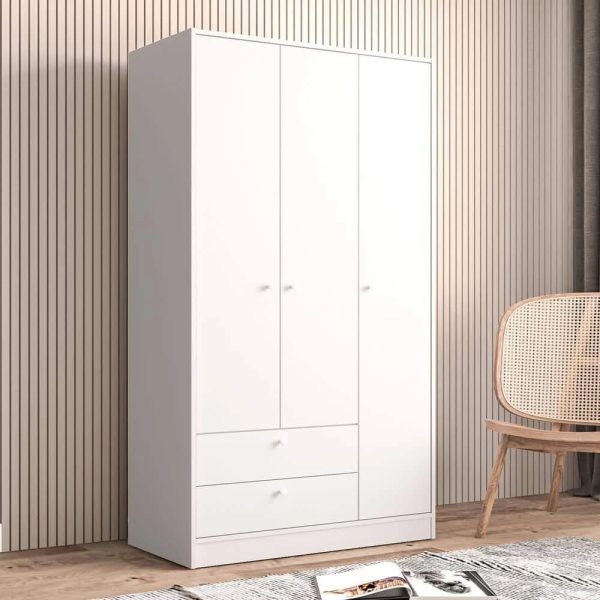 Cambridge 3 Door and 2 Drawer Wardrobe White - Chique - MadeInUSA - Image 8