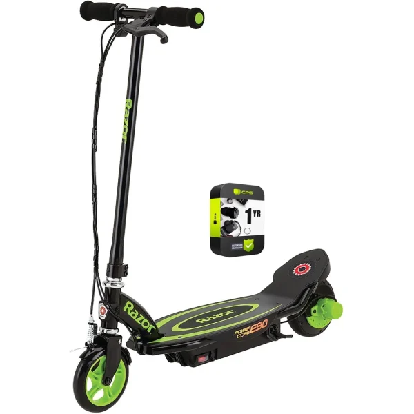 Razor 13111416 E90 Power Core Electric Scooter Green Bundle with 1 Year Extended Protection Plan - MadeInUSA