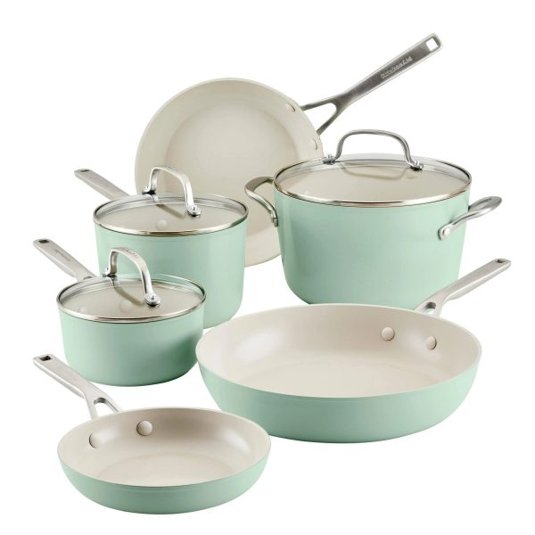 KitchenAid Hard Anodized Ceramic Nonstick Cookware Set 9 Piece - Pistachio - MadeInUSA