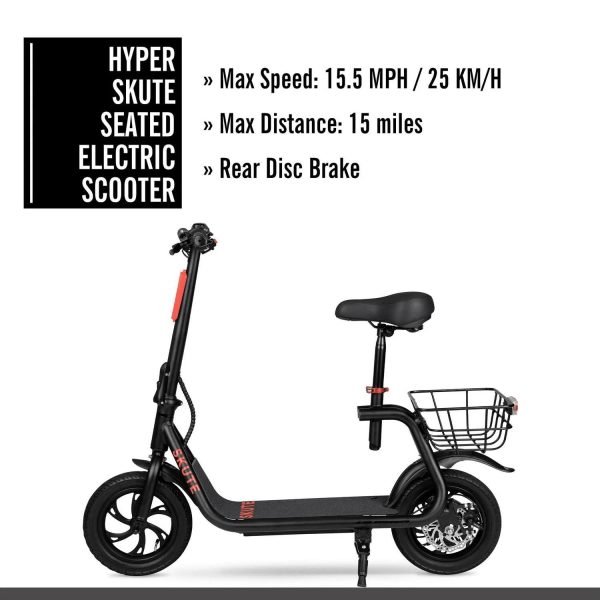 Hyper 36V Skute Commute 12 inch Seated Electric Scooter with Basket, 250W Motor, 13 Years+, Max Speed 15MPH, Size: 36 Volt - MadeInUSA - Image 10