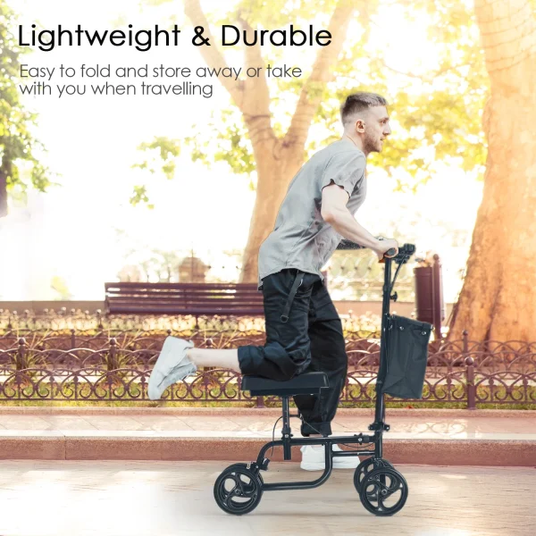 Naipo Steerable Knee Walker Economy Knee Scooter with Dual Braking System & Storage Basket, Crutch Alternative for Foot Injuries, Black - MadeInUSA - Image 6