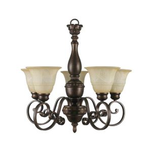 Carina 5Light Aged Bronze Chandelier with TeaStained Glass Shade Damaged Box - MadeInUSA