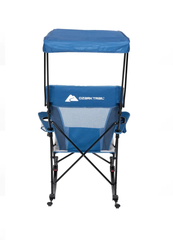 Ozark Trail Mesh Tension Rocking Camp Chair with Canopy, Blue and Grey, Detachable Rockers, Adult - MadeInUSA - Image 2