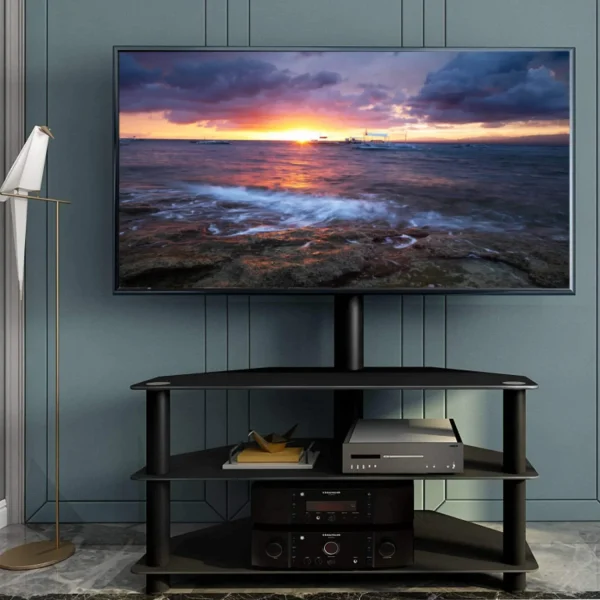STCVF Swivel Corner Floor TV Stand with Mount for 32 37 43 47 50 55 60 65 inch  Curved Screen TVs  Adjustable 3-Tier Tempered Glass  Television Stand with Cable Management  Max VESA 600X4 - MadeInUSA - Image 8