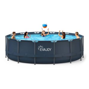 Evajoy 16ft x 48in Metal Frame Swimming Pool Set, Round Above Ground Pool Set with 2000 GPH Sand Filter Pump, Pool Ladder, Ground Cloth, Pool Cover - MadeInUSA