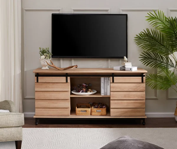 Farmhouse TV Cabinet Entertainment Center for TV's up to 65 inch,Oak - MadeInUSA - Image 2