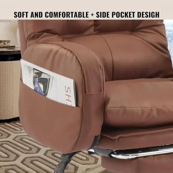 GEROBOOM Home Office Chair with Footrest  High-Back PU Leather Computer Desk Chair  Executive Rolling Swivel Chairs with Leg  and Double Thick Cushion  White Office Chair (Cream White) - MadeInUSA - Image 9