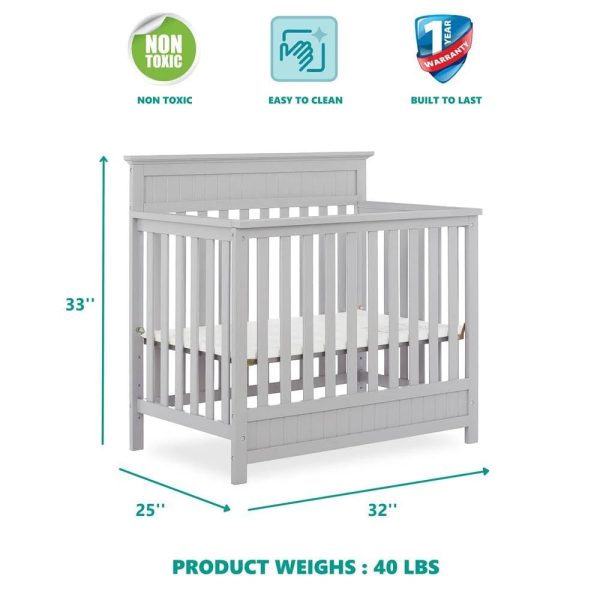 Dream On Me Harbor 4-in-1 Convertible Mini Crib in Pebble Grey - MadeInUSA - Image 2