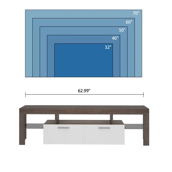 Modern TV Stand for 50 55 65 70 inch TV with 16 Color LED Lights, Brown & White - MadeInUSA - Image 8