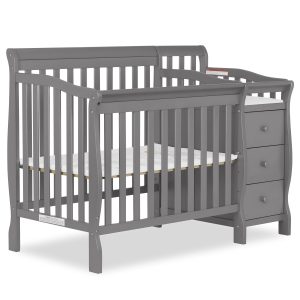 Dream On Me Jayden 4 in 1 Mini Convertible Crib and Changer Storm Grey - MadeInUSA