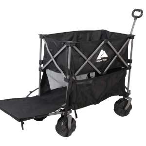 Ozark Trail Double Decker Folding Wagon with Extension Handle, Black - MadeInUSA