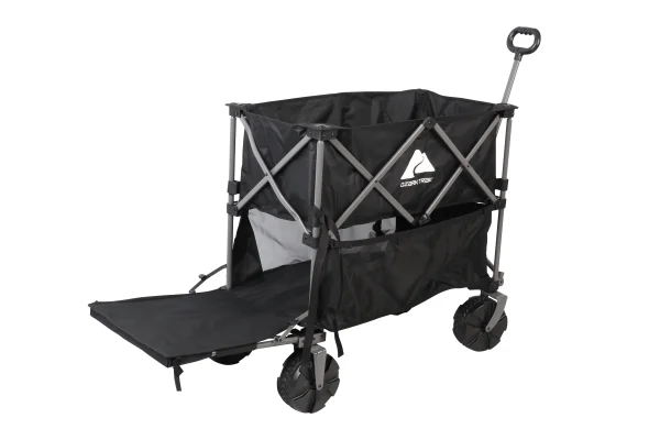 Ozark Trail Double Decker Folding Wagon with Extension Handle, Black - MadeInUSA