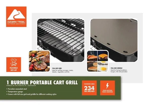 Ozark Trail Portable 1 Burner Gas Grill with Interchangeable Griddle Plate - MadeInUSA - Image 9
