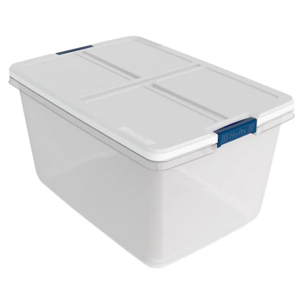 Hefty Medium 16.5Gallon 66Quart Clear Storage Container with White Lid Weatherproof Tote with Latching Lid - MadeInUSA - Image 8