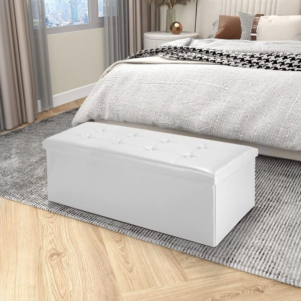 FDIGLUL - Leather look folding Bench  Folding  Ottoman - Maximum load  330 lbs -   Faux leather - Stitched and tufted finish  43.3 x 15 x 15 inch  White - MadeInUSA - Image 8
