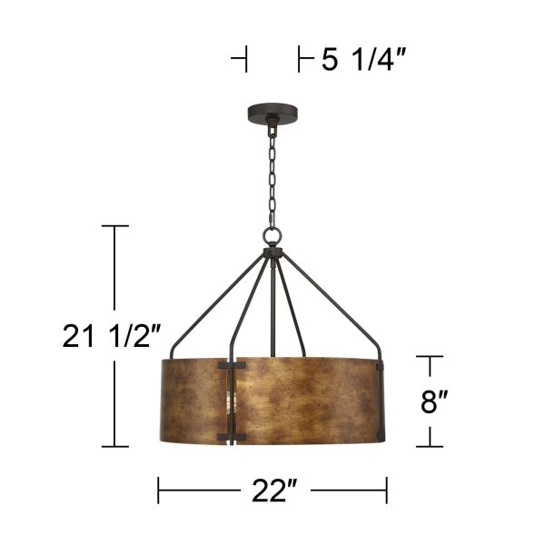 Possini Euro Design Julian Bronze Pendant Chandelier 22 inch Wide Rustic Farmhouse Metal Drum Shade 4-Light Fixture for Dining Room House Kitchen - MadeInUSA - Image 9