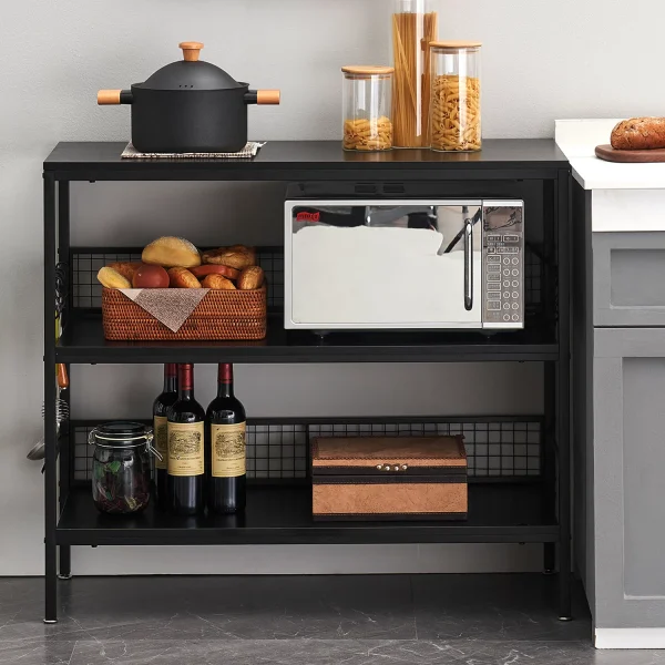 Cheflaud Rolling Kitchen Storage Cart Island with large open shelves and Large Worktop, 3-Tier Kitchen Baker's Rack with 10 Hooks, Stable Steel Structure and Easy Assembly, Rustic Brown - MadeInUSA - Image 8