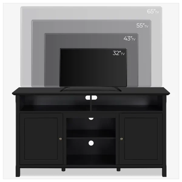 Topeakmart 58in Modern MDF TV Stand with Seperated Shelf & 6 Compartments for TVs up to 65in, Black - MadeInUSA - Image 4