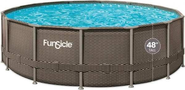 Funsicle 16ft x 48in Round Oasis Designer Above Ground Pool, Dark Double Rattan with SkimmerPlus Filter Pump & Ladder - MadeInUSA - Image 2
