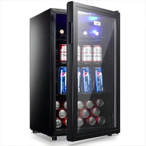 WANAI 120 Can Beverage Fridge & Cooler Small Mini Fridge Glass Door for Soda Beer or Wine for Home&Bar - MadeInUSA