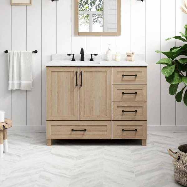 Glacier Bay Tobana 42 in. W x 19 in. D x 34.5 in. H Bath Vanity in Weathered Tan with White Cultured Marble Top - MadeInUSA