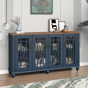 63" Vintage Storage Sideboard Buffet Accent Cabinet Navy - Festivo - MadeInUSA