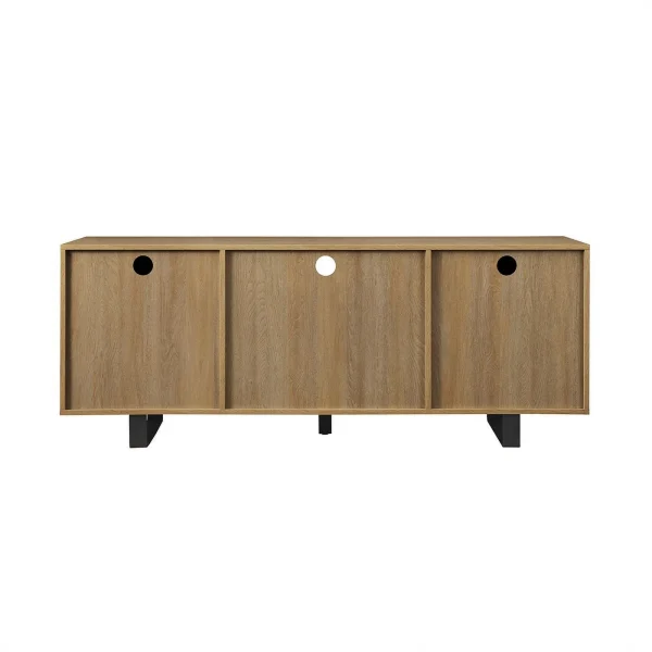 Pemberly Row 60"Modern Wood TV Cabinet with Paneled Doors - Oak / Black - MadeInUSA - Image 3