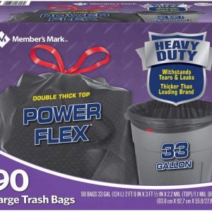 Members Mark 33Gallon PowerGuard Drawstring Trash Bags 90 ct. - MadeInUSA