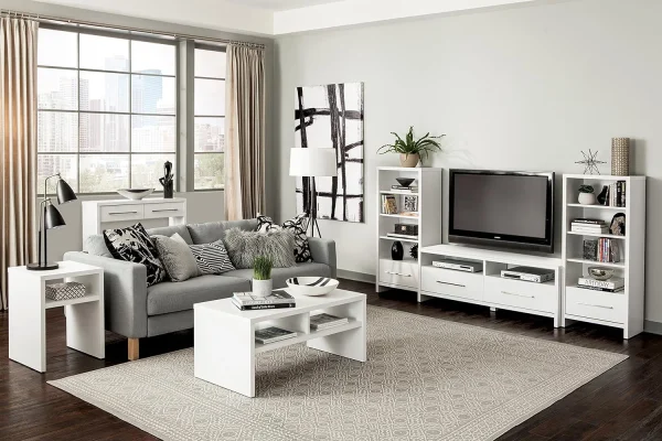 1651 Media Storage Tower Bookcase With Drawer, White - MadeInUSA - Image 4