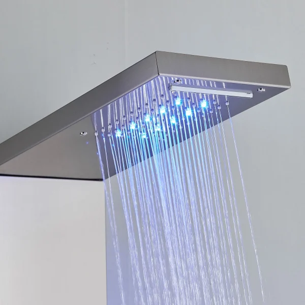 Zovajonia LED Shower Panel Tower System, 6-Functions Stainless Steel Shower Tower Waterfall ShowerheadShower Jets, Rain Shower System Brushed Nickel - MadeInUSA - Image 11