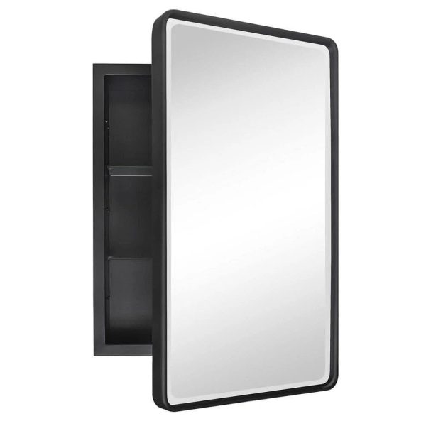 TEHOME Farmhouse 16 in. W x 24 in. H Recessed Rectangular Metal Framed Bathroom Medicine Cabinets with Mirror in Matt Black - MadeInUSA