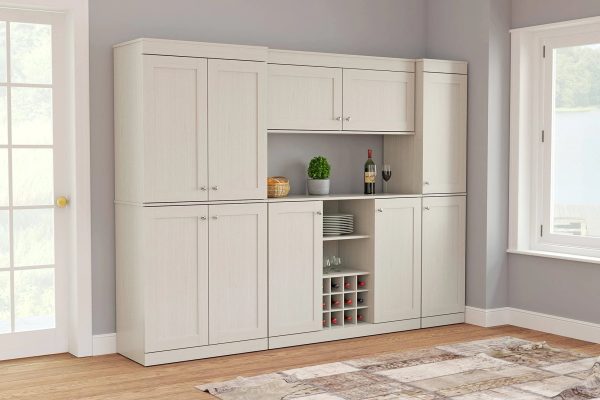 Inval Shaker-Style 4-Piece 95"W Buffet Storage Cabinet System, Washed Oak - MadeInUSA - Image 2