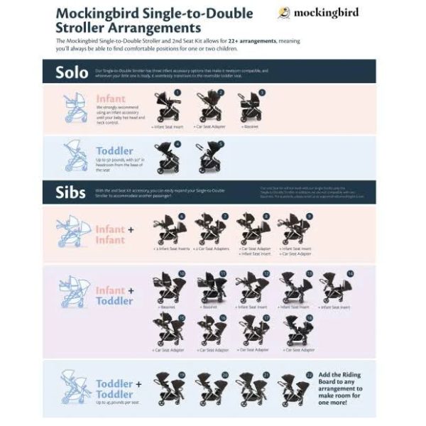 Mockingbird Single-to-Double Stroller 2.0 in Black/Watercolor Canopy/Penny Leather - MadeInUSA - Image 11