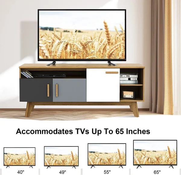 Modern TV Stand, Wood TV Console Table for TVs up to 65 Inch, Entertainment Center with 3 Storage Cabinets & 3 Open Shelves, Media Console TV Cabinet for Living Room Bedroom (Natural) - MadeInUSA - Image 5
