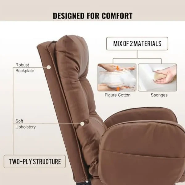 GEROBOOM Home Office Chair with Footrest  High-Back PU Leather Computer Desk Chair  Executive Rolling Swivel Chairs with Leg  and Double Thick Cushion  White Office Chair (Cream White) - MadeInUSA - Image 4
