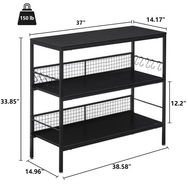 Cheflaud Rolling Kitchen Storage Cart Island with large open shelves and Large Worktop, 3-Tier Kitchen Baker's Rack with 10 Hooks, Stable Steel Structure and Easy Assembly, Rustic Brown - MadeInUSA - Image 2
