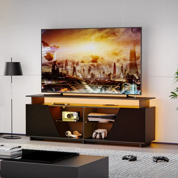SULIVES PS5 Gaming Entertainment Center with Power Outlet, Fits 75"TVs, LED TV Stand, Ideal for Living Room or Bedroom (67'' Black) - MadeInUSA - Image 7