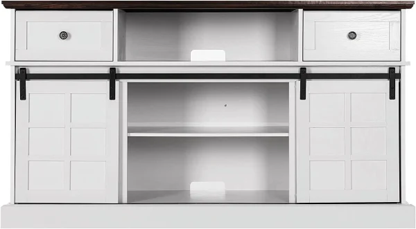 U-SHARE TV Stand for 65 inch TV, White Entertainment Center, Farmhouse TV Stands with Sliding Barn Door, Tall TV Console and Ideal Media Storage with Flip Drawers for Living Room - MadeInUSA - Image 2