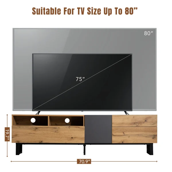 Modern TV Stand for 80'' TV with Double Storage Space, Media Console Table, Entertainment Center with Drop Down Door for Living Room, Bedroom, Home Theatre - MadeInUSA - Image 6