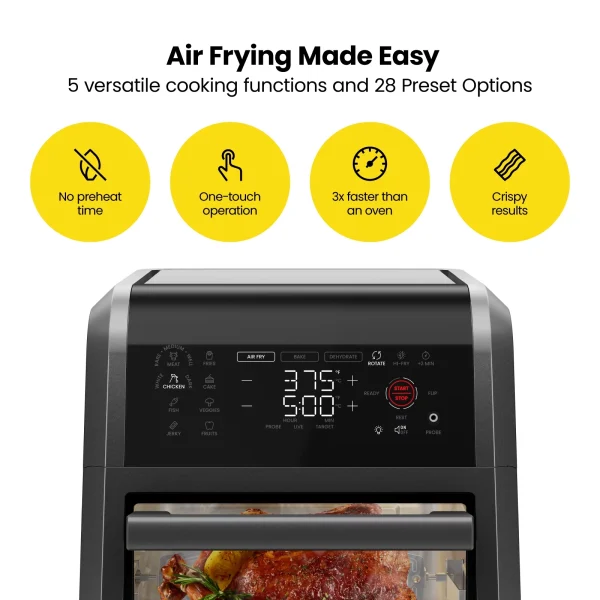Chefman ExacTemp 12 Quart 5-in-1 Air Fryer with Integrated Smart Thermometer, 28 Presets - Black, New - MadeInUSA - Image 2