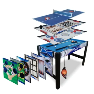 Triumph 13-in-1 Combo Game Table Includes Basketball, Table Tennis, Billiards, Push Hockey, Launch Football, Baseball, Tic-Tac-Toe, and Skee Bean Bag Toss - MadeInUSA