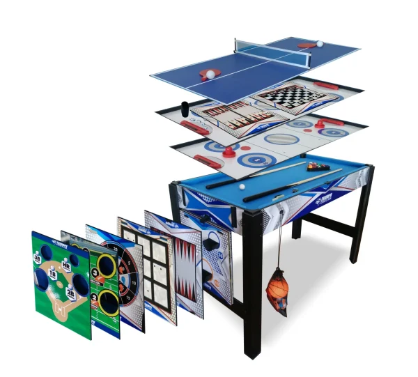 Triumph 13-in-1 Combo Game Table Includes Basketball, Table Tennis, Billiards, Push Hockey, Launch Football, Baseball, Tic-Tac-Toe, and Skee Bean Bag Toss - MadeInUSA