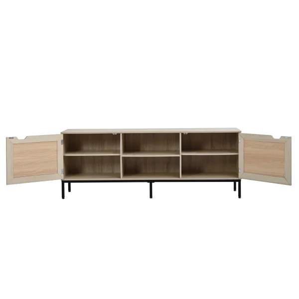Rustic Farmhouse Rattan TV Stand, 65 Console Table, 2-Door Entertainment Center - MadeInUSA - Image 4
