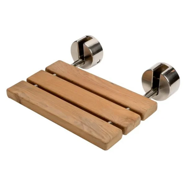 16 in. Folding Teak Wood Shower Seat Bench with Brushed Nickel Joints in Natural Wood - MadeInUSA