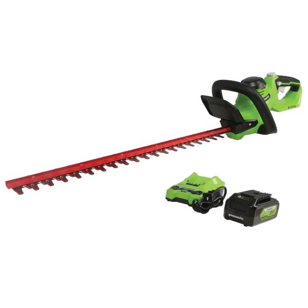 Greenworks HT24B414 24Volt 22in Dual Cordless Electric Hedge Trimmer Battery Charger Included - MadeInUSA