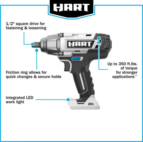HART 20-Volt 1/2-inch Battery-Powered Impact Wrench (Battery Not Included) - MadeInUSA - Image 6
