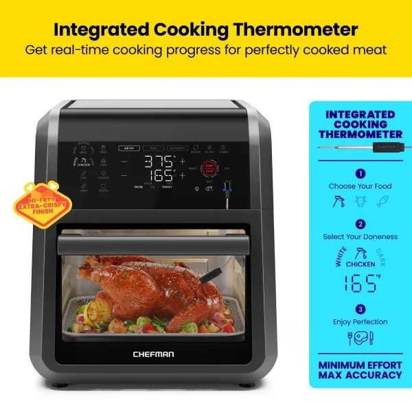 Chefman ExacTemp 12 Quart 5-in-1 Air Fryer with Integrated Smart Thermometer, 28 Presets - Black, New - MadeInUSA - Image 5